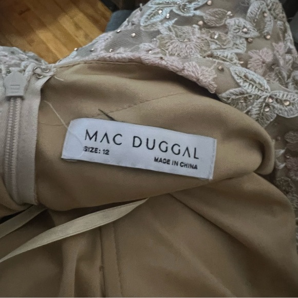 Mac Duggal Cream Floral Lace 12 Beige Embroidered Tulle Trumpet Gown Nude - Picture 12 of 13